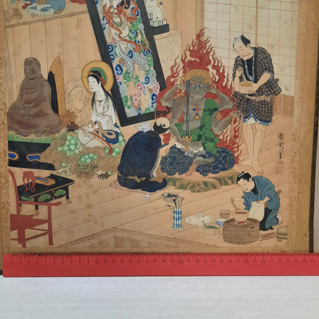 Картина художника Тоёхара Кунитика, ткань, раскрашенная вручную. Полотно 30х33.. Картинка 20